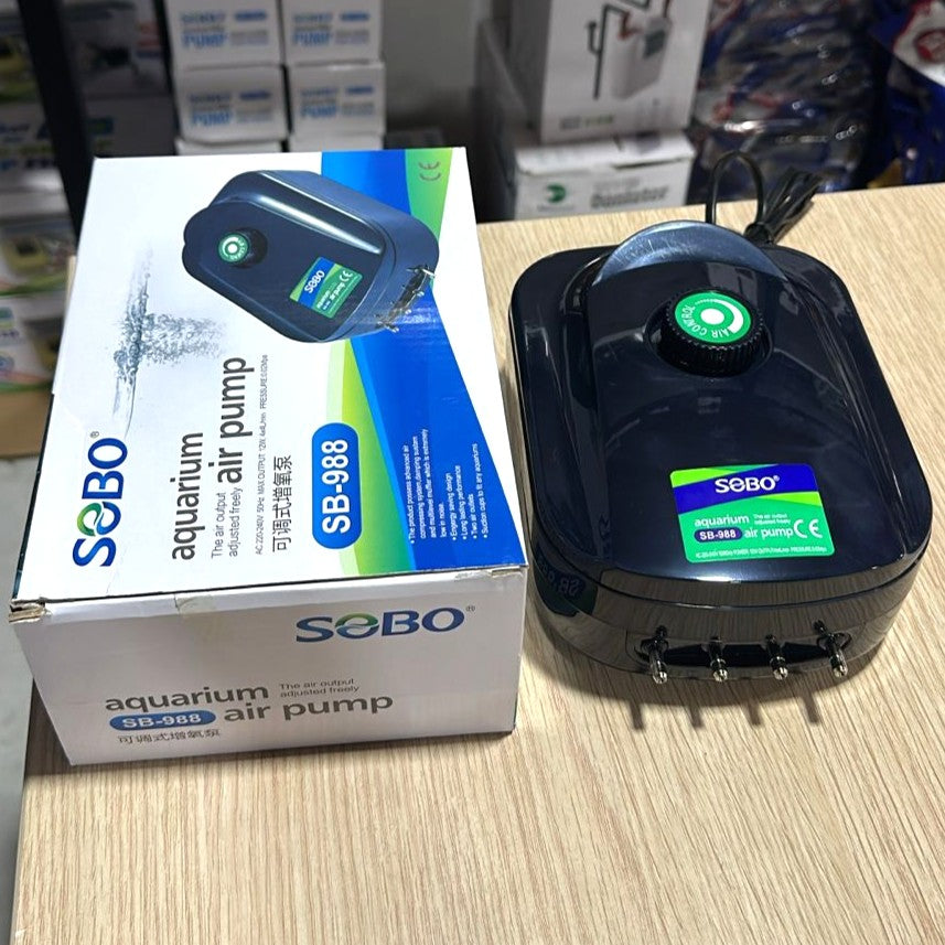 SOBO SB-988 Aquarium Air Pump (12W) – Adjustable 4-Way Outlet