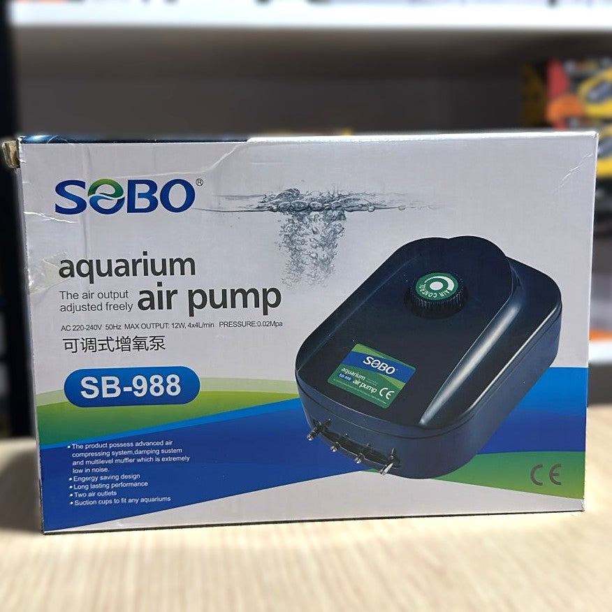 SOBO SB-988 Aquarium Air Pump (12W) – Adjustable 4-Way Outlet