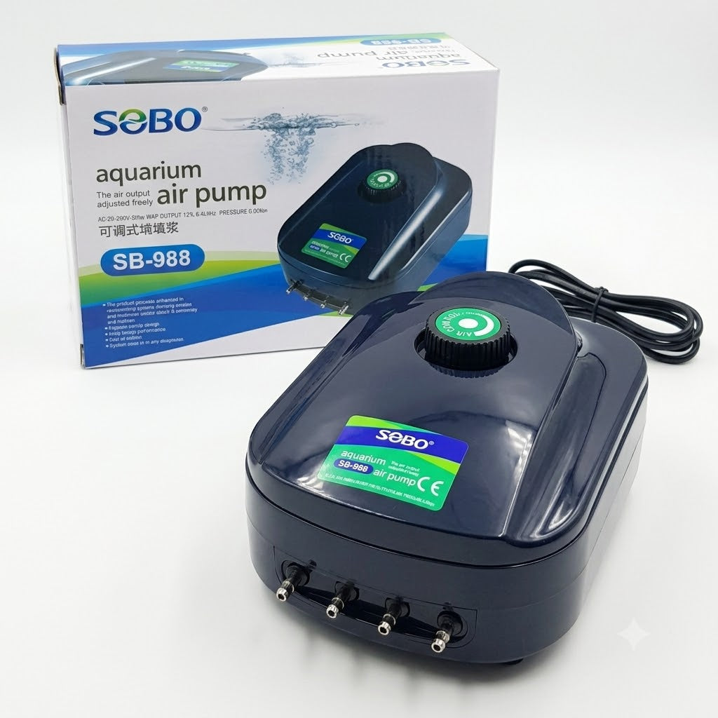 SOBO SB-988 Aquarium Air Pump (12W) – Adjustable 4-Way Outlet
