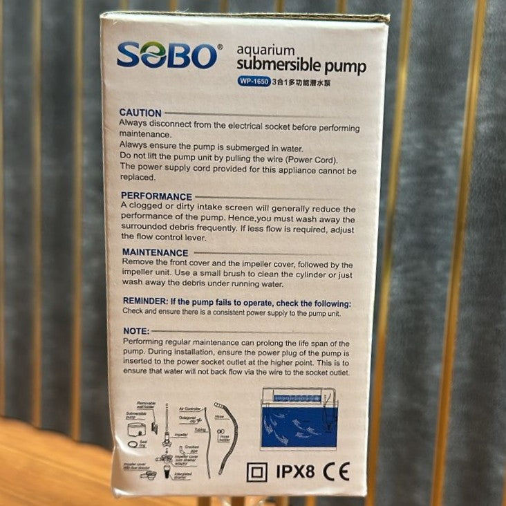 Sobo WP-1650 Aquarium Submersible Pump & Power Head (25W) – 1500 L/H