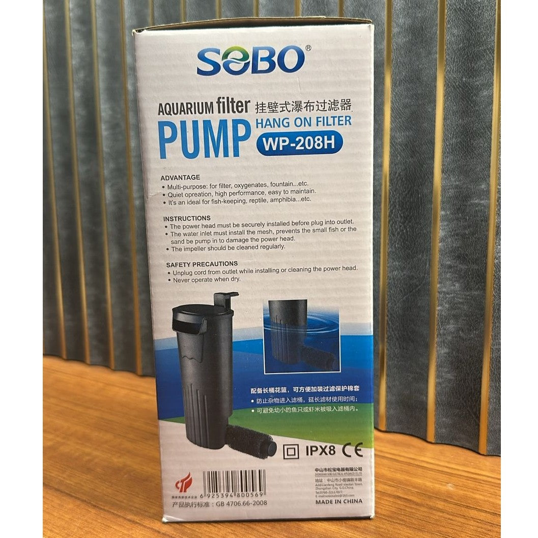 Sobo WP-208H Internal Hang-On Filter (5W) – 500 L/H Submersible Waterfall Pump