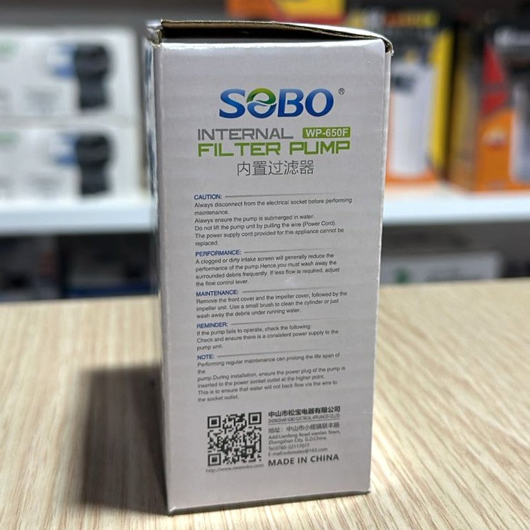 SOBO WP-650F Aquarium Internal Filter Pump (3W, 280 L/H)