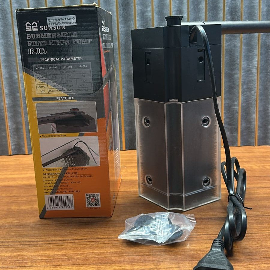 Sunsun JP-094 Submersible Corner Filtration Pump (7W) – 650L/H Adjustable Flow - 7