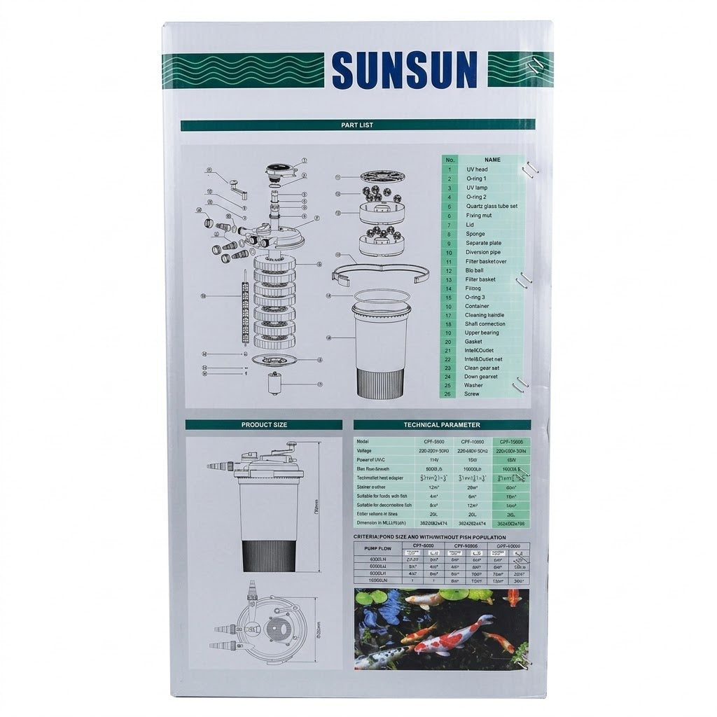 Sunsun CPF-15000 Bio Pressure Pond Filter UV-C 18W ( Pump not Included)