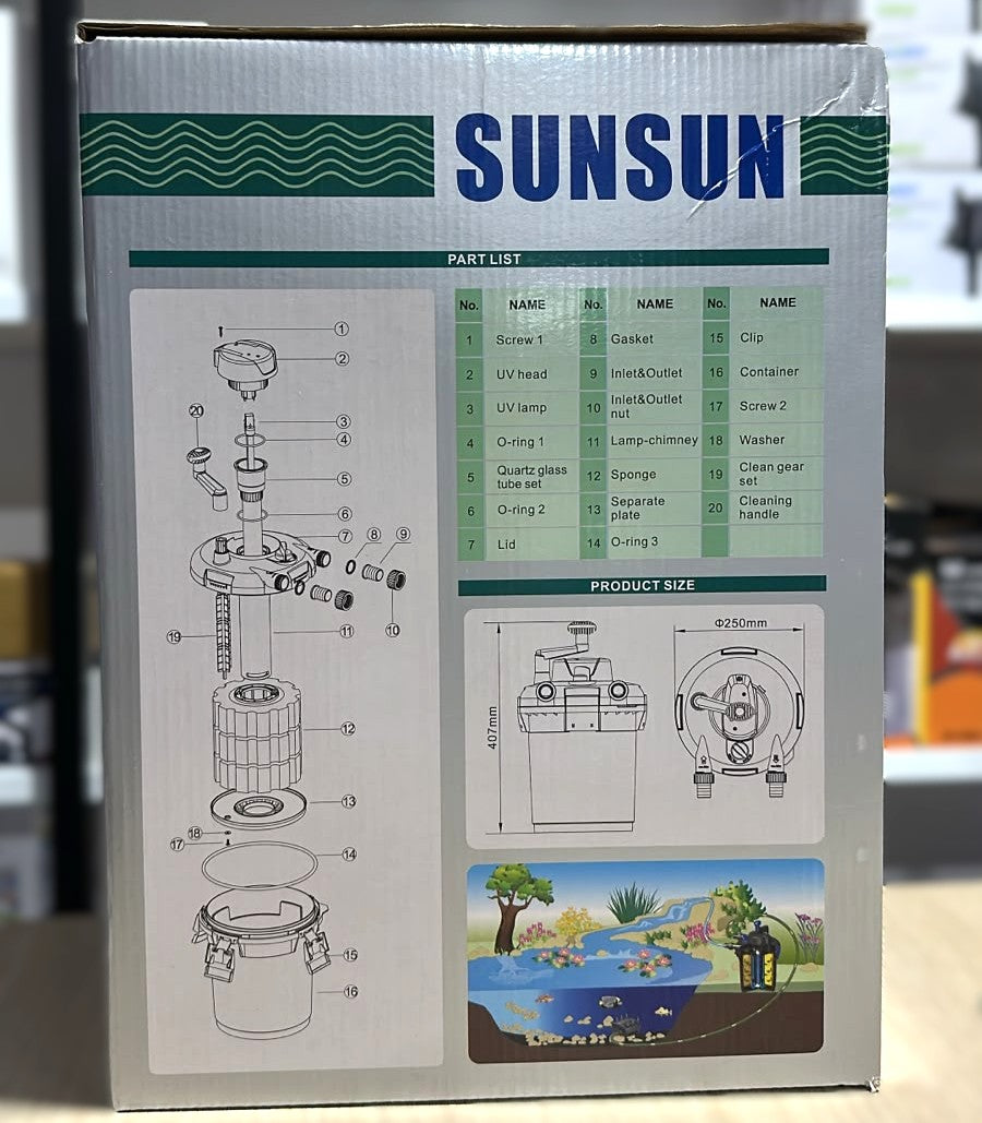 SUNSUN CPF-1500 Pond Bio Press Canister Filter with 9W UV-C Lamp