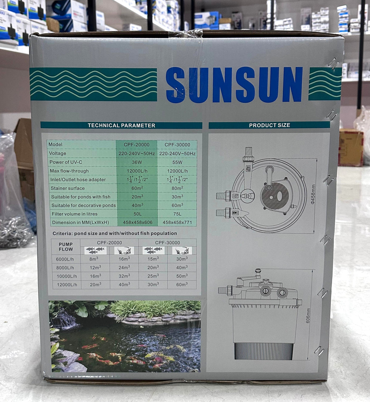 Sunsun CPF-20000 Bio Pressure Pond Filter - 36W UV Light, 12000 L/H