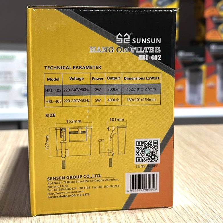 Sunsun HBL-402 Hang-On-Back Aquarium Filter (2W, 300 L/H)