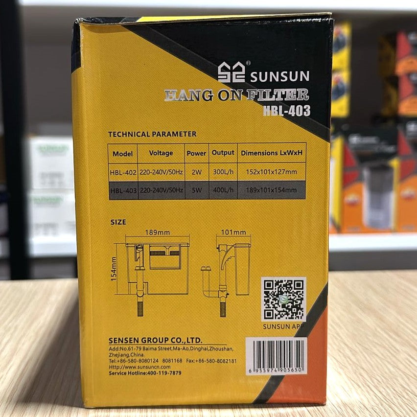 Sunsun HBL-403 Hang-On-Back Aquarium Filter (5W, 400 L/H)