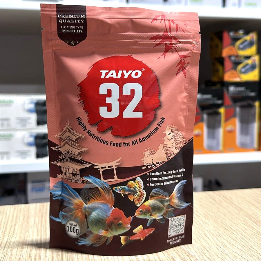 Taiyo 32 Premium Fish Food (100g Pouch) – 32% Protein Floating Mini Pellets