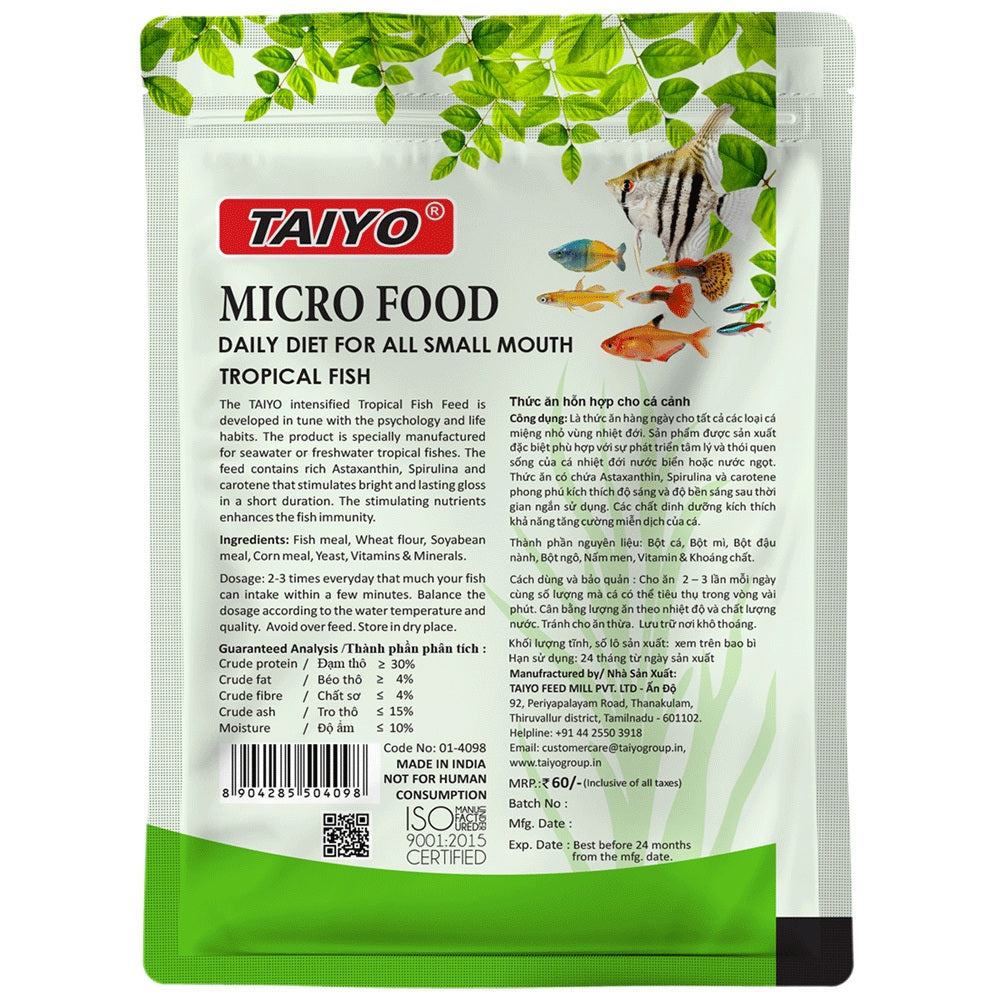 Taiyo Micro Fish Food (Green Pouch) – 20g Floating Pellets for Small Tropical Fish