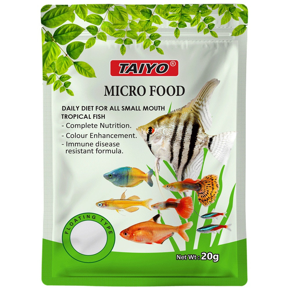 Taiyo Micro Fish Food (Green Pouch) – 20g Floating Pellets for Small Tropical Fish