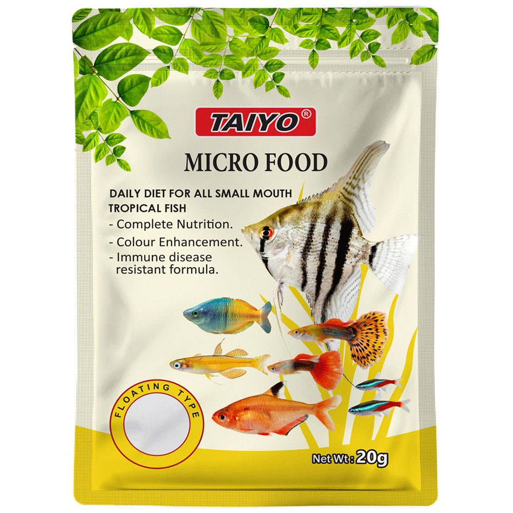 Taiyo Micro Fish Food (Yellow Pouch) – 20g Floating Pellets for Small Tropical Fish
