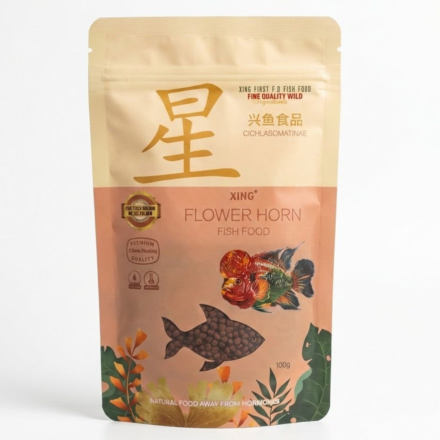 Xing Premium Flower Horn Fish Food (100g) – 2.5mm Floating Pellets for Vibrant Color & Health